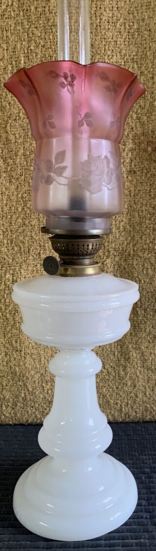 Bismark lamp original cranberry shade and Kosmos burner c1910