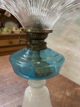 Bismark unusual Blue Font and Opaline base oil lamp - Image 2