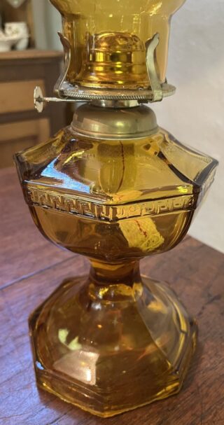 Greek Key Amber Depression glass oil lamp - Image 2