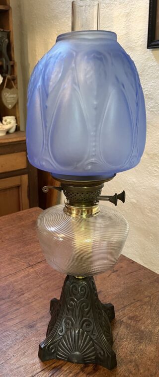 Arts and Craft Base with Beehive font Victorian oil lamp