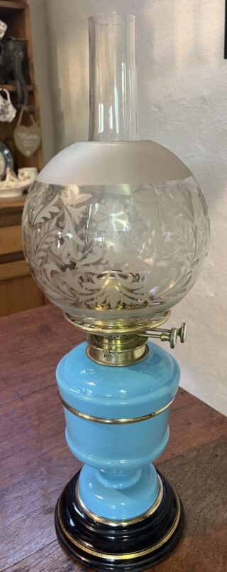 Hinks Blue Glass Font and Base oil lamp