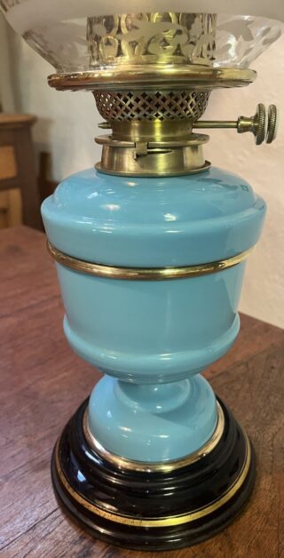 Hinks Blue Glass Font and Base oil lamp - Image 2