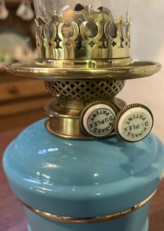 Hinks Blue Glass Font and Base oil lamp - Image 5