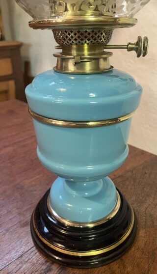 Hinks Blue Glass Font and Base oil lamp - Image 6