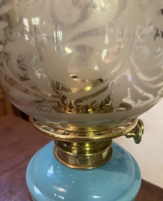 Hinks Blue Glass Font and Base oil lamp - Image 7