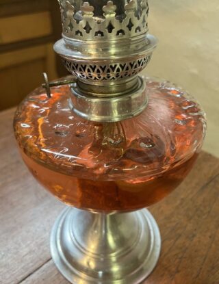 Nickel and Glass oil lamp with 14''' burner and chimney - Image 2