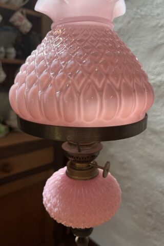 Cherub Candlestick Oil Lamp with Pink Glass Font and Shade - Image 7