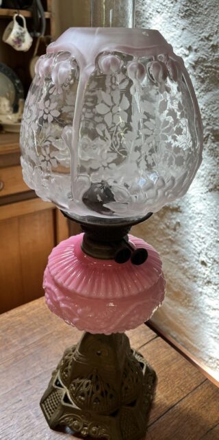 Victorian Cast Iron Base Lamp Rd No 328879, cranberry font - Image 5