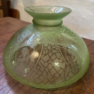 7 1/4" Green Cupid Etched Glass Shade