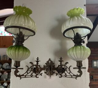 Victorian Green Piano Oil Lamps