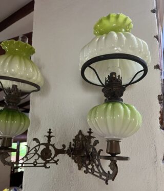 Victorian Green Piano Oil Lamps - Image 6